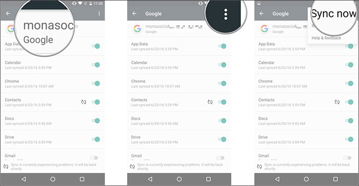 sync data from android to gmail