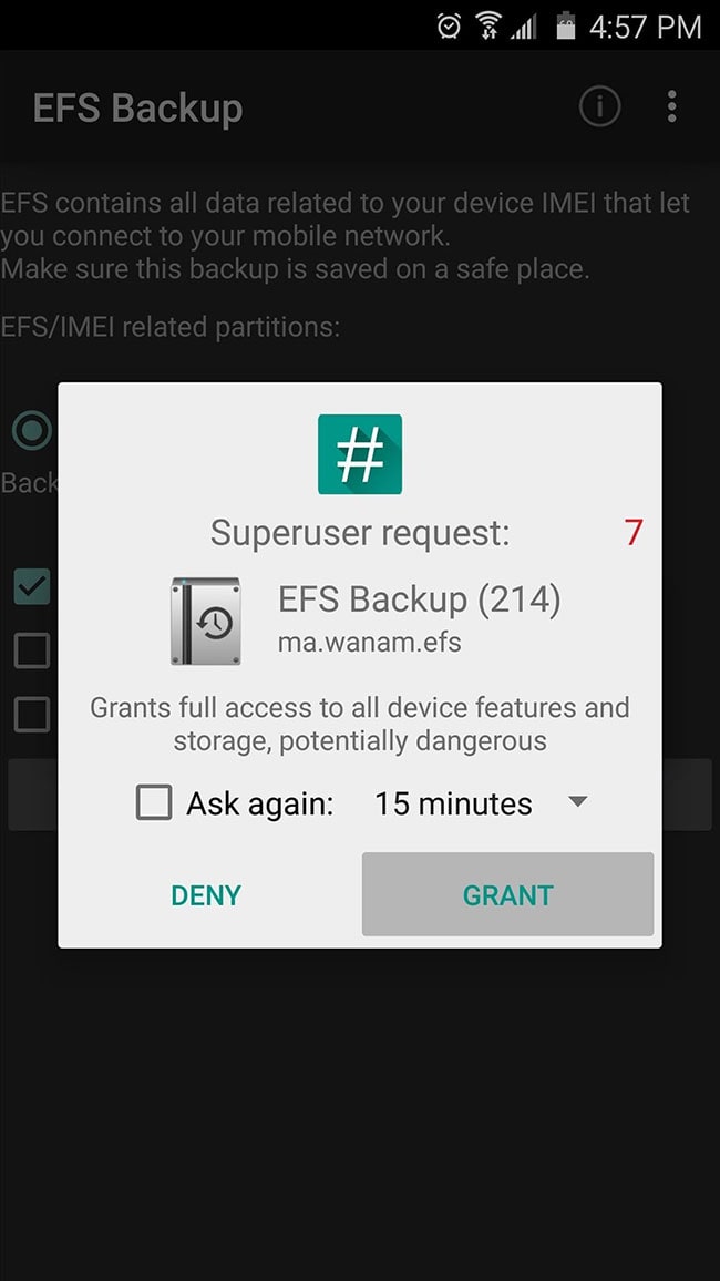 How do I backup and restore EFS IMEI on Android