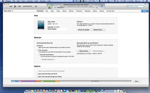 backing up ipad calendar