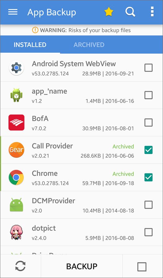 android backup apps brfore factory reset