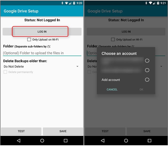send the backed up sms for android
