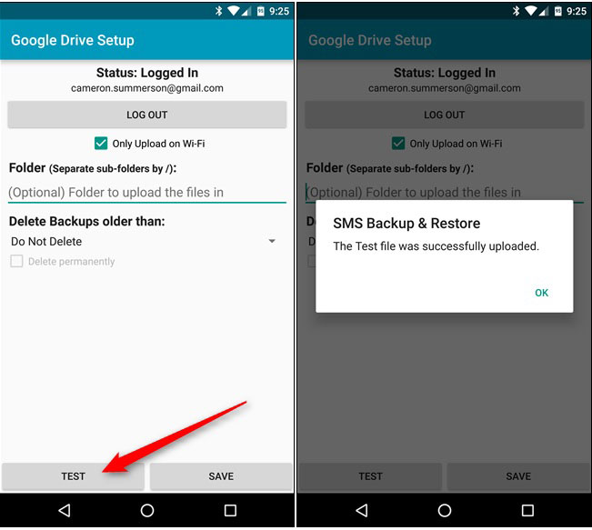 check backed up sms for android