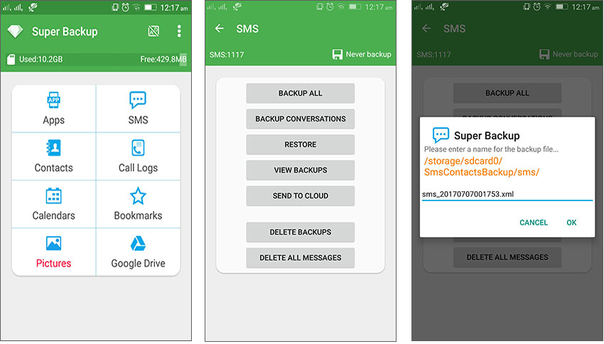 backup sms messages on samsung with app