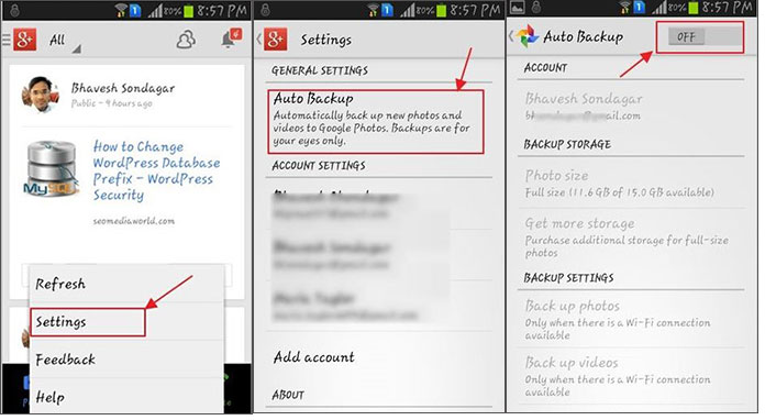 how to delete auto backup photos android