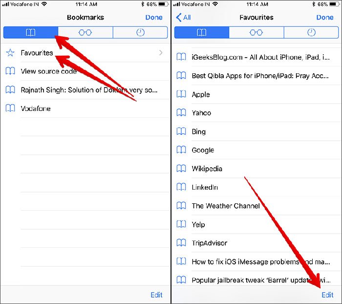 how to delete bookmark from iphone