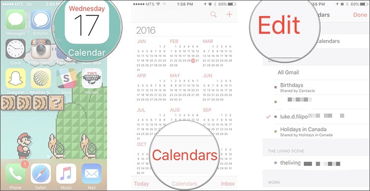 delete calendar from iphone
