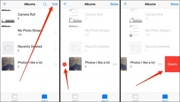 how to delete whole photos albums from iphone