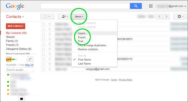 import contact to gmail