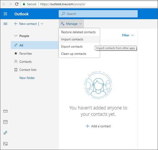 how to  export contact to hotmail