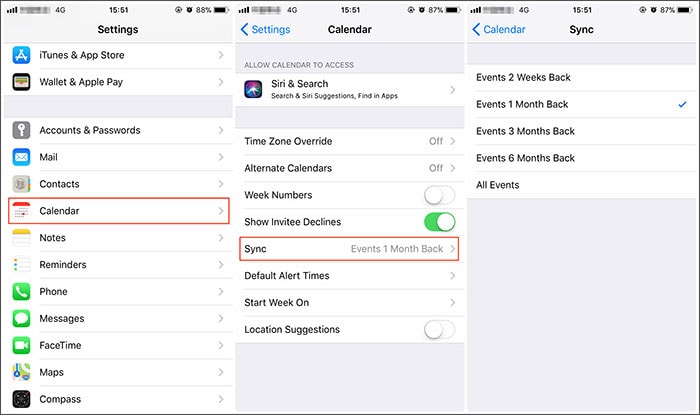 sync All Events to fix iphone calendar not syncing
