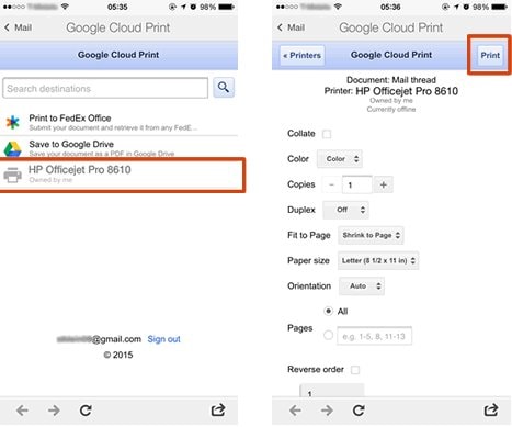 google cloud print iphone