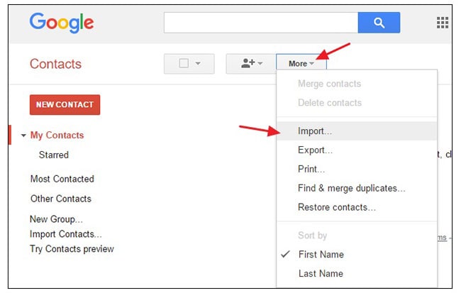 import gmail contacts from one to another