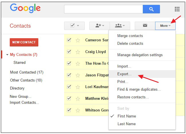 export gmail contacts