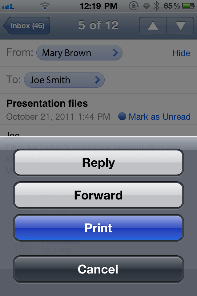 how to print email from iphone