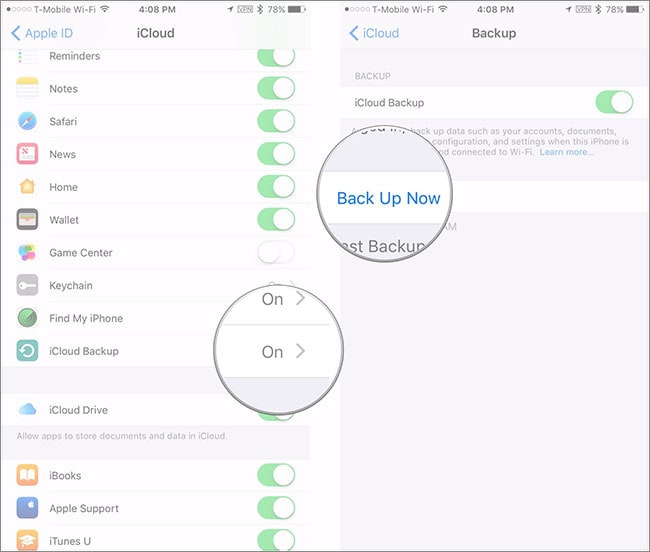 create iphone icloud backup