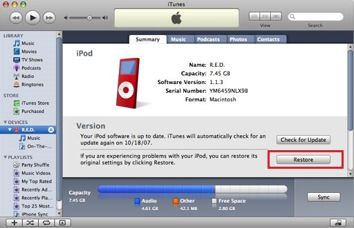 restore ipod