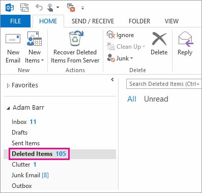 how to recover deleted messages in outlook