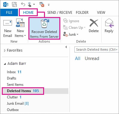 outlook recover deleted messages