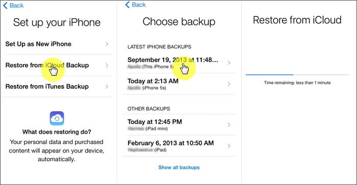 restore iphone backup from icloud