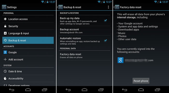 restore android to factory settings