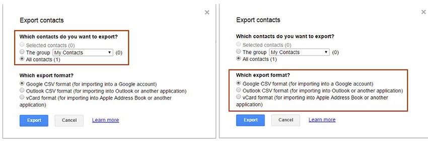 specify an output folder to save the exported gmail contacts