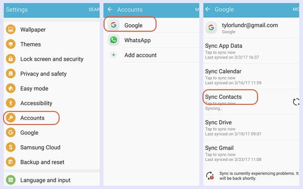 sync contacts with gmail on samsung