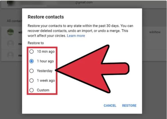 restore google contacts