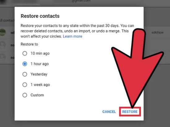 restore contacts from google