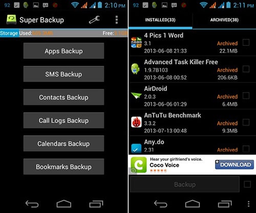 backup apps from Android