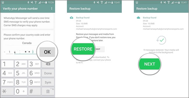 extract Android WhatsApp messages from backup file on google drive