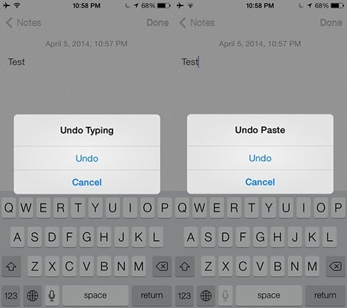undo typing or pasting on iphone