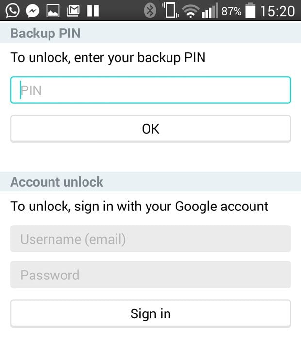 unlock android with google account