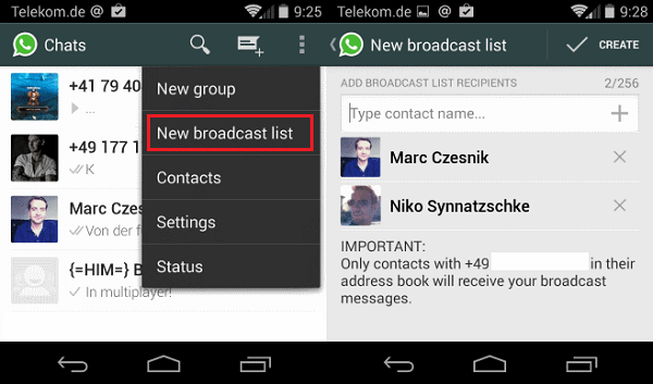 How does broadcast list work on WhatsApp