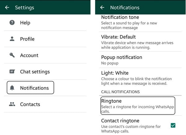 how to set custom ringtonr for whatsapp android

