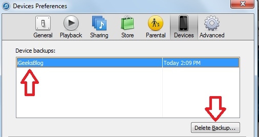 delete iphone backup on itunes