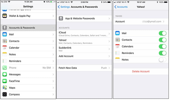 remove yahoo mail account from ios mail