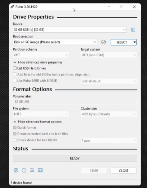 select no-bootable