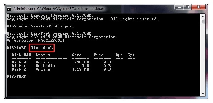 list disk