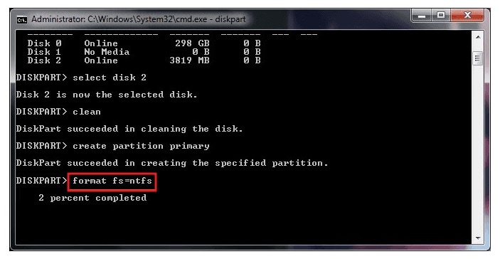 format fs=ntfs