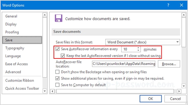 word autosave interval