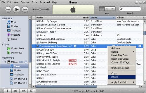 how to delete songs from ipod touch