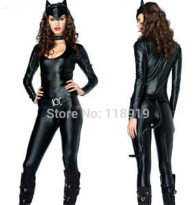 Catwoman Cosplay, Sexy Catwoman Black Bodysuit Belt Head Headgear Eyepatch  Belt