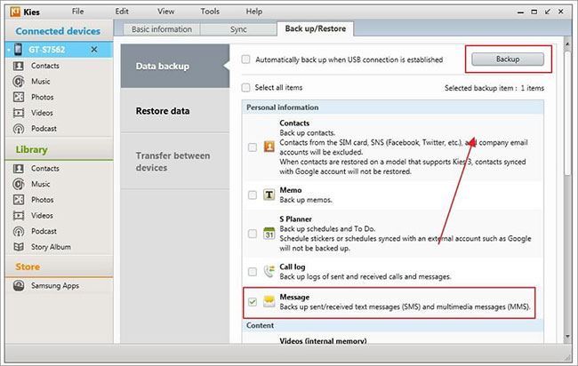 backup sms from samsung to pc