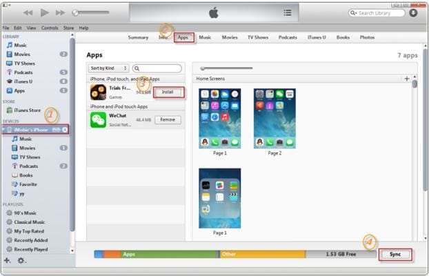 sync apps to iphone