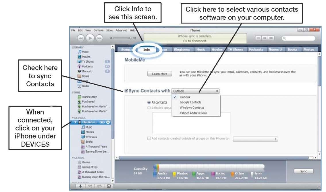 sync iphone contacts to mac via itunes