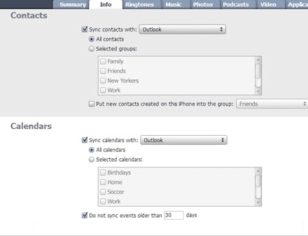 sync Outlook contacts to iPhone via itunes