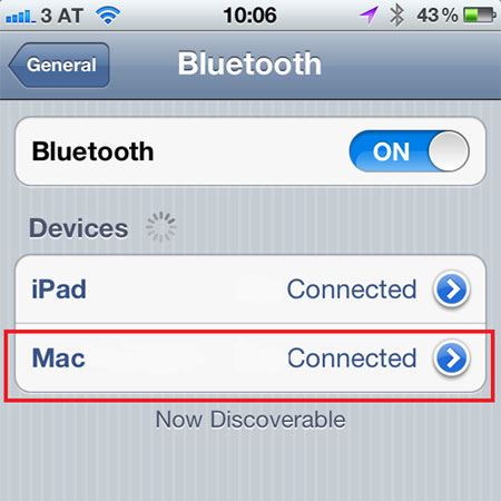 transferência de arquivos Bluetooth do iPhone