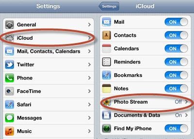turn on iPhone photo stream