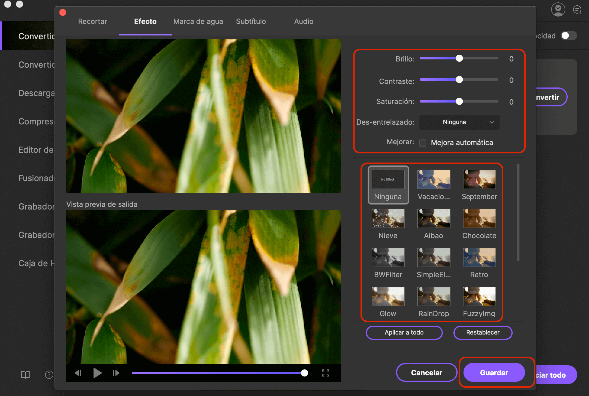 añadir efectos a video usando imedia converter deluxe mac