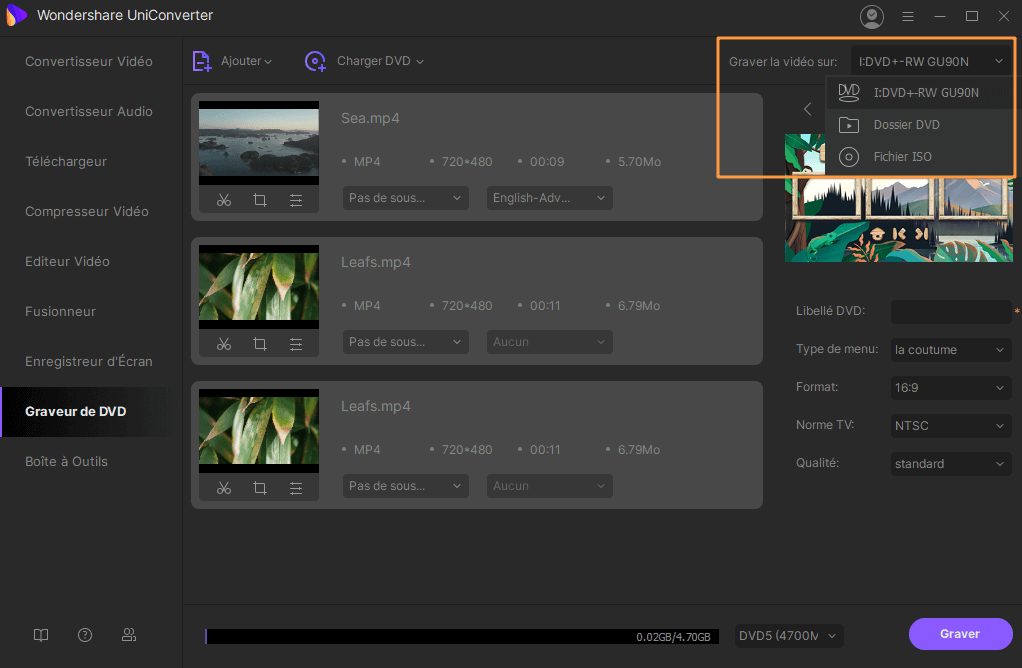 comment graver des vidéos sur dvd en utilisant uniconverter pour windows